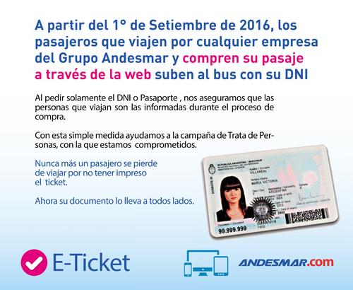 Un paso más en la lucha contra la trata de personas: Ahora, quienes compren su pasaje en forma ONLINE, usarán como ticket sólo su documento de identidad.